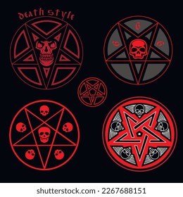 set gothic sign with pentagram, grunge vintage design t shirts