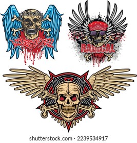 conjunto, gótico con calavera y corona, camisetas de diseño vintage granuja