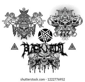 set Gothic sign with skull, grunge vintage design t shirts
