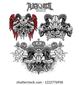 set Gothic sign with skull, grunge vintage design t shirts
