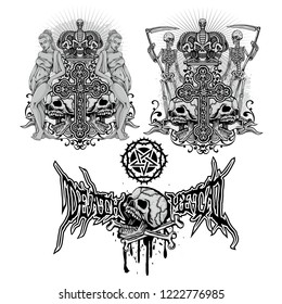 set Gothic sign with skull, grunge vintage design t shirts

