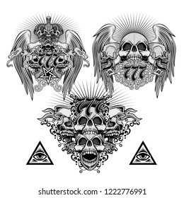 set Gothic sign with skull, grunge vintage design t shirts
