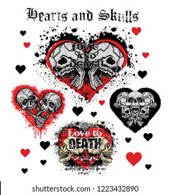 set Gothic sign with skull, grunge vintage design t shirts