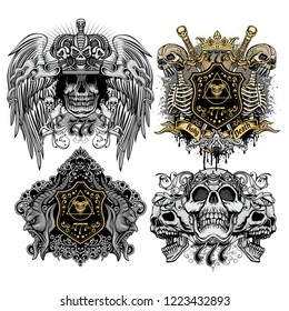 set Gothic sign with skull, grunge vintage design t shirts