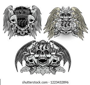 set Gothic sign with skull, grunge vintage design t shirts