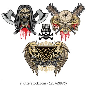 set Gothic sign with skull, grunge vintage design t shirts
