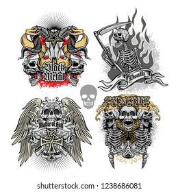 set gothic sign with skull, grunge vintage design t shirts
