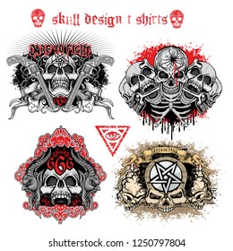 set Gothic sign with skull, grunge vintage design t shirts