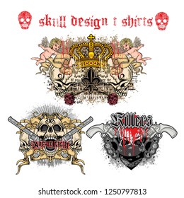 set Gothic sign with skull, grunge vintage design t shirts