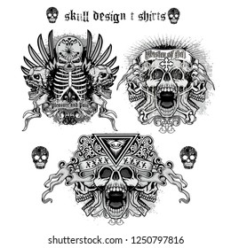 set Gothic sign with skull, grunge vintage design t shirts