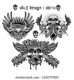 set Gothic sign with skull, grunge vintage design t shirts