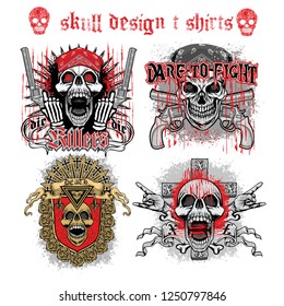 set Gothic sign with skull, grunge vintage design t shirts