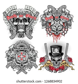 Set Gothic sign with skull, grunge vintage design t shirts
