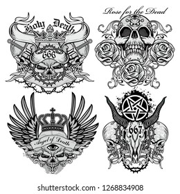 Set Gothic sign with skull, grunge vintage design t shirts
