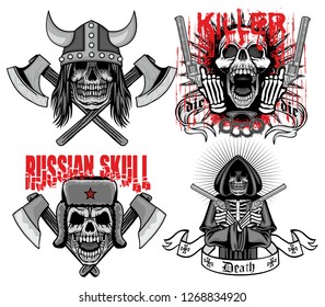 Set Gothic sign with skull, grunge vintage design t shirts
