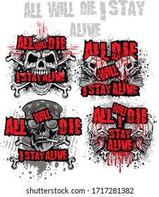 set- Gothic sign with skull, grunge vintage design t shirts