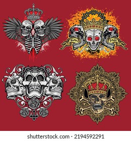 set,  Gothic sign with skull, grunge vintage design t shirts