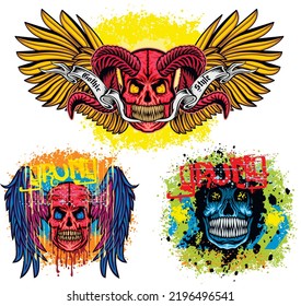 set,  Gothic sign with skull, grunge vintage design t shirts