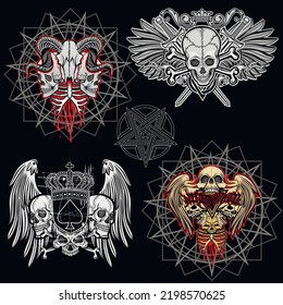 set,  Gothic sign with skull, grunge vintage design t shirts
