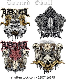 set gothic sign with skull, grunge vintage design t shirts
