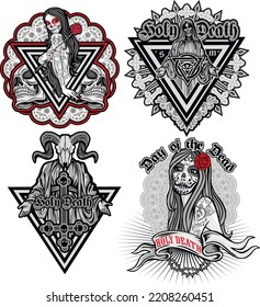 set gothic sign with skull, grunge vintage design t shirts