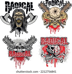 set, gothic sign with skull, grunge vintage design t shirts
