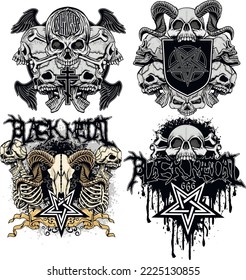set gothic sign with skull, grunge vintage design t shirts