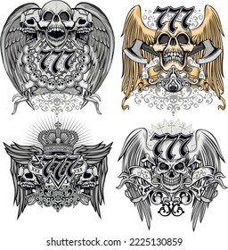 set gothic sign with skull, grunge vintage design t shirts