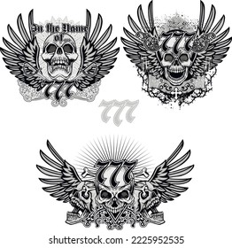 set gothic sign with skull, grunge vintage design t shirts