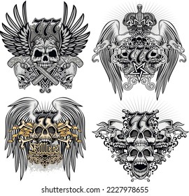 set gothic sign with skull, grunge vintage design t shirts