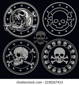 set, gothic sign with skull, grunge vintage design t shirts