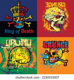 set, gothic sign with skull, grunge vintage design t shirts