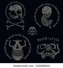 set, gothic sign with skull, grunge vintage design t shirts