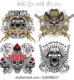 Set-gothisches Zeichen mit Schädel, Grunge Vintage Design T-Shirts