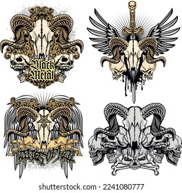 set gothic sign with skull, grunge vintage design t shirts
