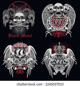 set gothic sign with skull, grunge vintage design t shirts