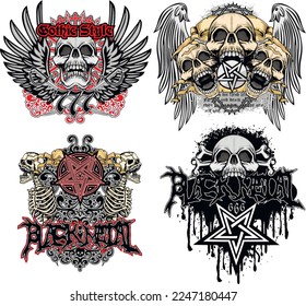 set, gothic sign with skull, grunge vintage design t shirts