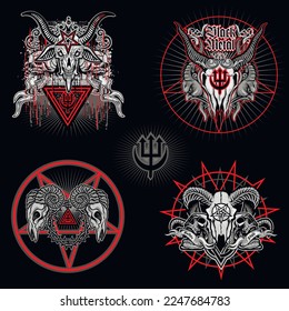 set, gothic sign with skull, grunge vintage design t shirts