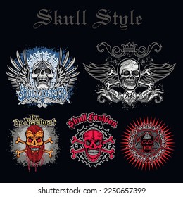set, gothic sign with skull, grunge vintage design t shirts