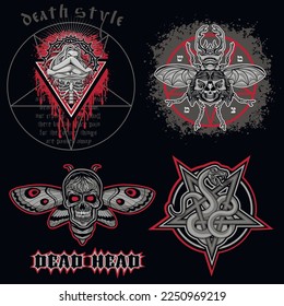 set, gothic sign with skull, grunge vintage design t shirts