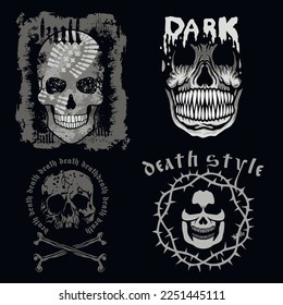 set, gothic sign with skull, grunge vintage design t shirts