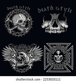 set, gothic sign with skull, grunge vintage design t shirts