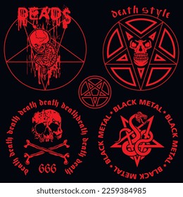 set gothic sign with skull, grunge vintage design t shirts