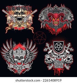 set, gothic sign with skull, grunge vintage design t shirts