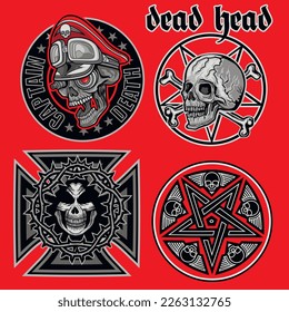 set gothic sign with skull, grunge vintage design t shirts