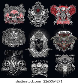 set gothic sign with skull, grunge vintage design t shirts