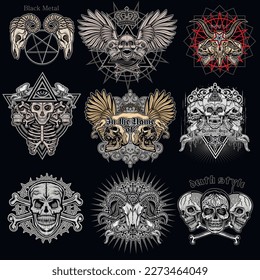 set gothic sign with skull, grunge vintage design t shirts