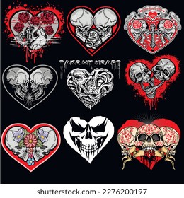 set gothic sign with skull, grunge vintage design t shirts