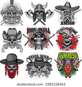 set gothic sign with skull, grunge vintage design t shirts