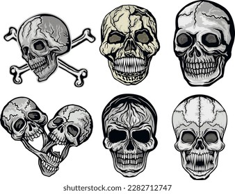 set gothic sign with skull, grunge vintage design t shirts